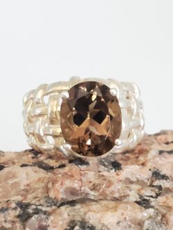Sterling Silver Faceted Smoky Quartz Ring/Size 6