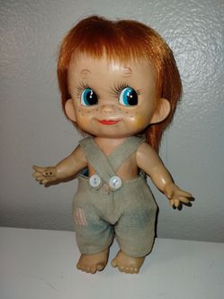 Vintage Masudaya Big Eyed Doll Girl Red Hair Blue Eyes 1960s Japan 9"