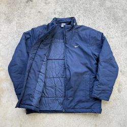 Vintage Y2K Nike Swoosh Embroidered Puffer Jacket Navy Size S