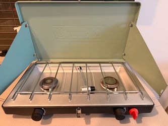 Coleman two-burner propane camp stove with carrying case
