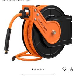 Giraffe Tools TA15B Retractable Air Hose Reel Wall Mount 3/8" x 50 ft Hybrid Hose, Air Compressor Heavy Duty Steel Reel Auto Rewind 300PSI, 50ft, Tang