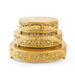 New - 3 Pack Metal Gold Cake Stand, 12/10/8 Inch Round Cupcake Stands, Dessert Table Display Set for Wedding, Party, Birthday, Event, Anniversary, Cel
