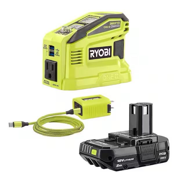 Open Box New RYOBI 18V ONE+ 150-Watt Portable Battery Inverter Power Source and Charger