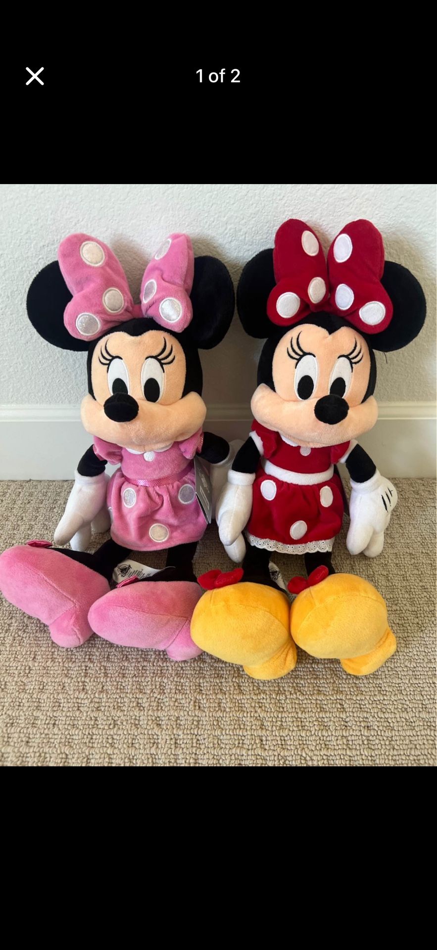 Minnie Mouse Plush lot – Pink and Red – Medium 18'' brand new with tags sister set bundle