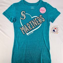 Seattle Mariners Girls TShirt Heart V-Neck S,M,L 7/8, 10/12, 14