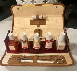 Vintage Revlon manicure set housed in a suede case from the 1960’s