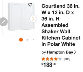 Courtland 36 in. W x 12 in. D x 36 in. H Assembled Shaker Wall Kitchen Cabinet in Polar White