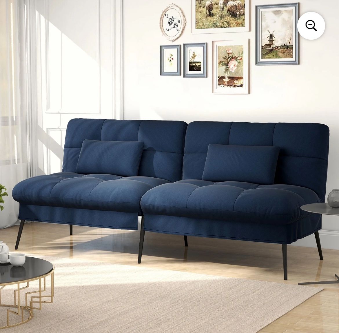 COMHOMA 68'' W Fabric Convertible Futon Sofa Bed with 5 Adjustable Backrest,Blue-Already Assembled!