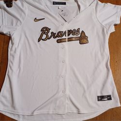 Women's Size 2XLARGE New Tags Nike Atlanta Braves Gold Trim Jersey