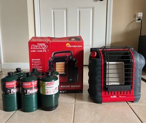 Mr.heater portable buddy 4000/9000 BTU-like new-used only once-with 6 propane tanks as bonus