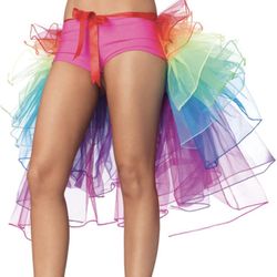Women Girls Dancing Tutu Skirt, Layered Organza Lace Rainbow Bustle Skirt, Ruffle Tiered Clubwear, Multi-Color One Size with Adjustable Ribbon Tie