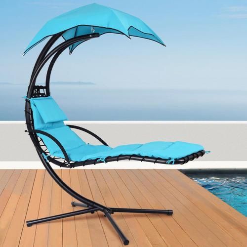 Hanging Chaise Lounger Chair Arc Stand Porch Swing Hammock Chair W/ Canopy