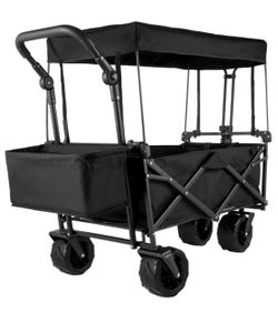 VEVOR Extra Large Collapsible Garden Cart with Removable Canopy, Folding Wagon Utility Carts with Wheels and Rear Storage, Wagon Cart for Garden, Camp