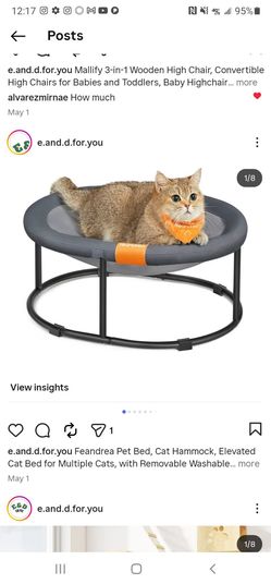 Feandrea Pet Bed, Cat Hammock, Elevated Cat Bed for Multiple Cats, with Removable Washable Mesh, for Pets up to 20 lb, Oval, Gray UPCB001G01