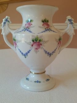 Royal Tettau 2 Handle White Porcelain Vase with Delicate Flower Garland Design