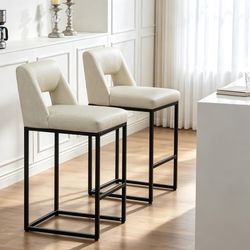 Counter Height Bar Stools Set of 2 for Kitchen Counter Modern Bar Chairs with Backs for Kitchen Island with Upholstered Faux Leather Seat and Metal Fr