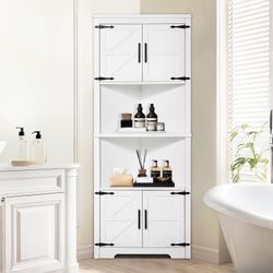 68" Tall Corner Storage Cabinet, 6 Tiers Farmhouse Storage Cabinet with 4 Wooden Doors & Adjustable Shelves, Freestanding Corner Kitchen Cabinet for L