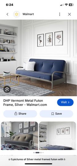 Metal silver futon with black mattress