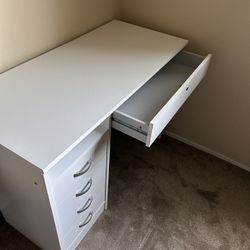 Rectangular White 5 Drawer Writing Desk