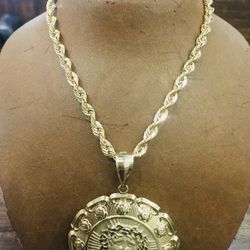 10KT Gold Solid Rope Chain + 10KT Doube Sided GOLD Charm