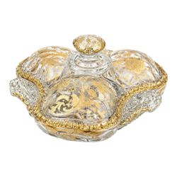 NY: Vintage Gold Gilt & Glass 3-Section Divided Candy Dish with Lid