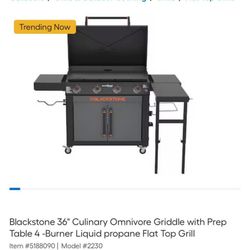 Blackstone 36” Culinary Omnivore Griddle With Prep Table 4- Burner Liquid Propane Flat Top Grill