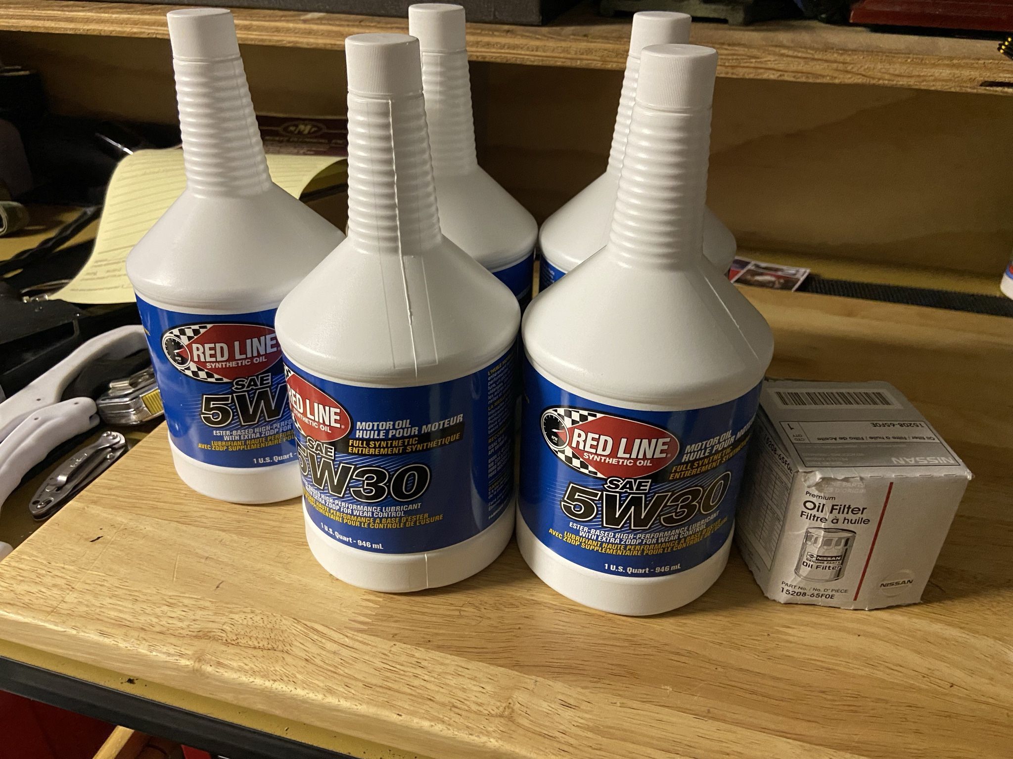 5 qts Red Line 5W30 Synthetic Oil  and Filter