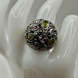 Sterling Silver Artisan Ring with Peridot, Green Garnet & Tourmaline