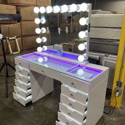 Makeup Vanity And LED Mirror And Bluetooth Speaker
