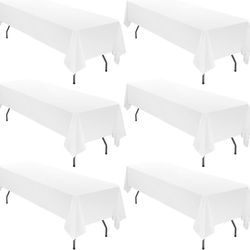 6 Pack White Rectangle Tablecloth, 60 x 126 Inch Polyester Tablecloth for 8 Ft Table, Stain Resistant Washable Fabric Table Cloth Rectangular Table C