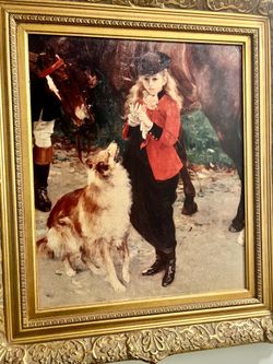 MUSEUM QUALITY -Oil Painting - The Young Horsewoman - with Collie Dog - MUSEUM QUALITY