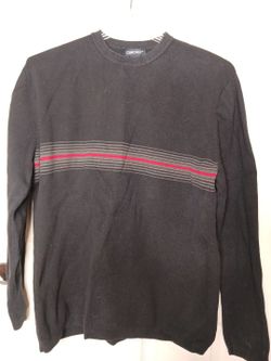 VTG Cherokee Mens Blue Pullover Ribbed Sweater Black Grey Red Chest Stripes XL 