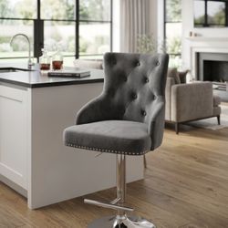 Tufted Velvet Adjustable Swivel Bar Stool - Pretty New