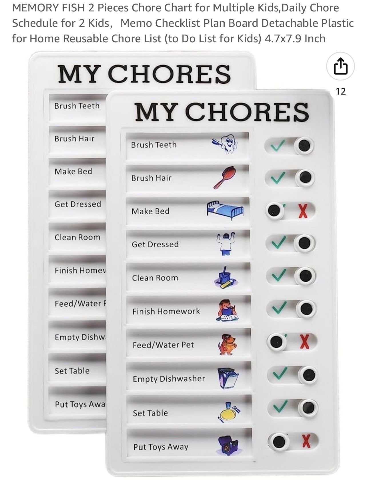 2 Pieces Chore Chart for Multiple Kids,Daily Chore Schedule for 2 Kids,Memo Checklist Plan Board
