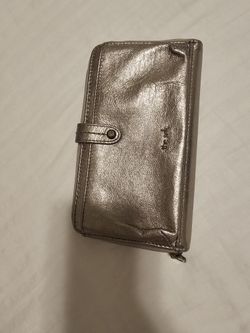 THE SAK Leather Pyrite Metallic Bronze Phone Wallet Zip Clutch Purse-Multi Card