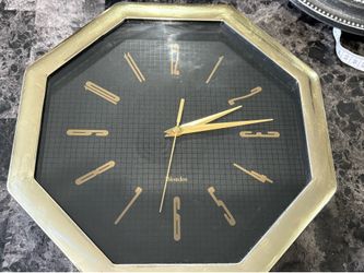 Vintage Westclox 11.5" Octagonal Wall Clock - 1980s Black & Gold Grid Design