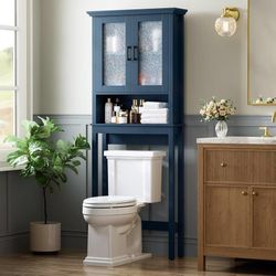 Over The Toilet Storage Cabinet, Over Toilet Storage Bathroom Cabinet with Glass Door and Adjustable Shelf, Above The Toilet Cabinet Behind Toilet Bat