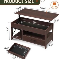 ✌️ WLIVE Coffee Table, 39" Lift Top Coffee Table with Hidden Compartment, Storage Drawers and Storage Shelf for Living Room, Reception Room, Espresso 
