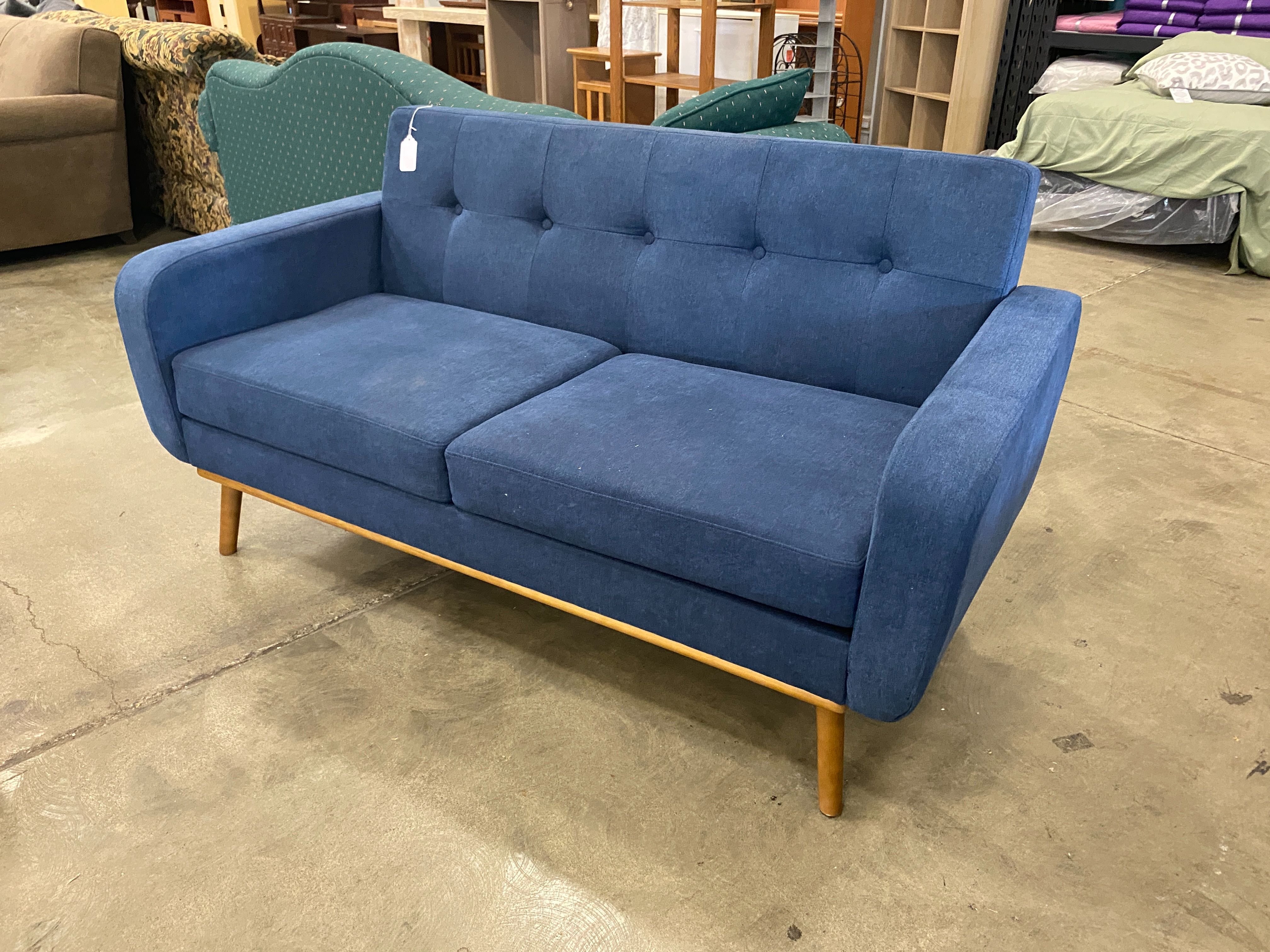 Modern Denim Blue Tufted Loveseat