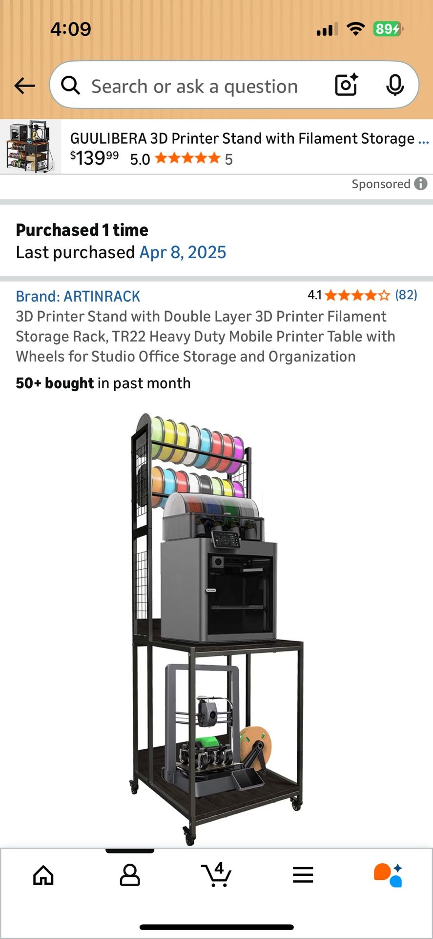 Printer Stand with Double Layer 3D Printer Filament Storage Rack, TR22 Heavy Duty Mobile Printer Table with Wheels for Studio Office Storage and Org