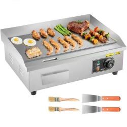 559*Commercial Electric Griddle, 1750W, 122-570°F Adjustable Temp Control, Stainless Steel Countertop Flat Top Grill with 2 Spatulas, 2 Brushes and 4