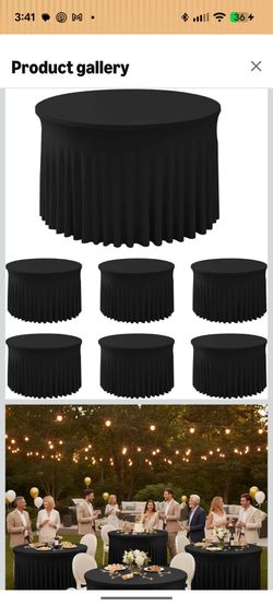 6 Pack Black Spandex Table Skirts for 60 Inch Round Tables, Wedding Party
Floor Length Spandex Table Covers For 5 Ft Wedding Cake Tables, Ruffle Desig
