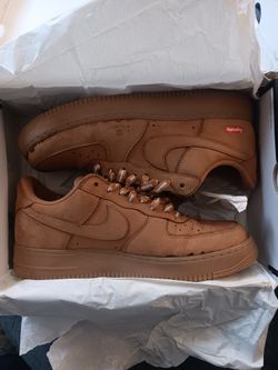 Nike mens Air Force 1 Low Supreme Logo & Laces, Flax-gum Light Brown (New) Size 11 Mens w/ Original Box