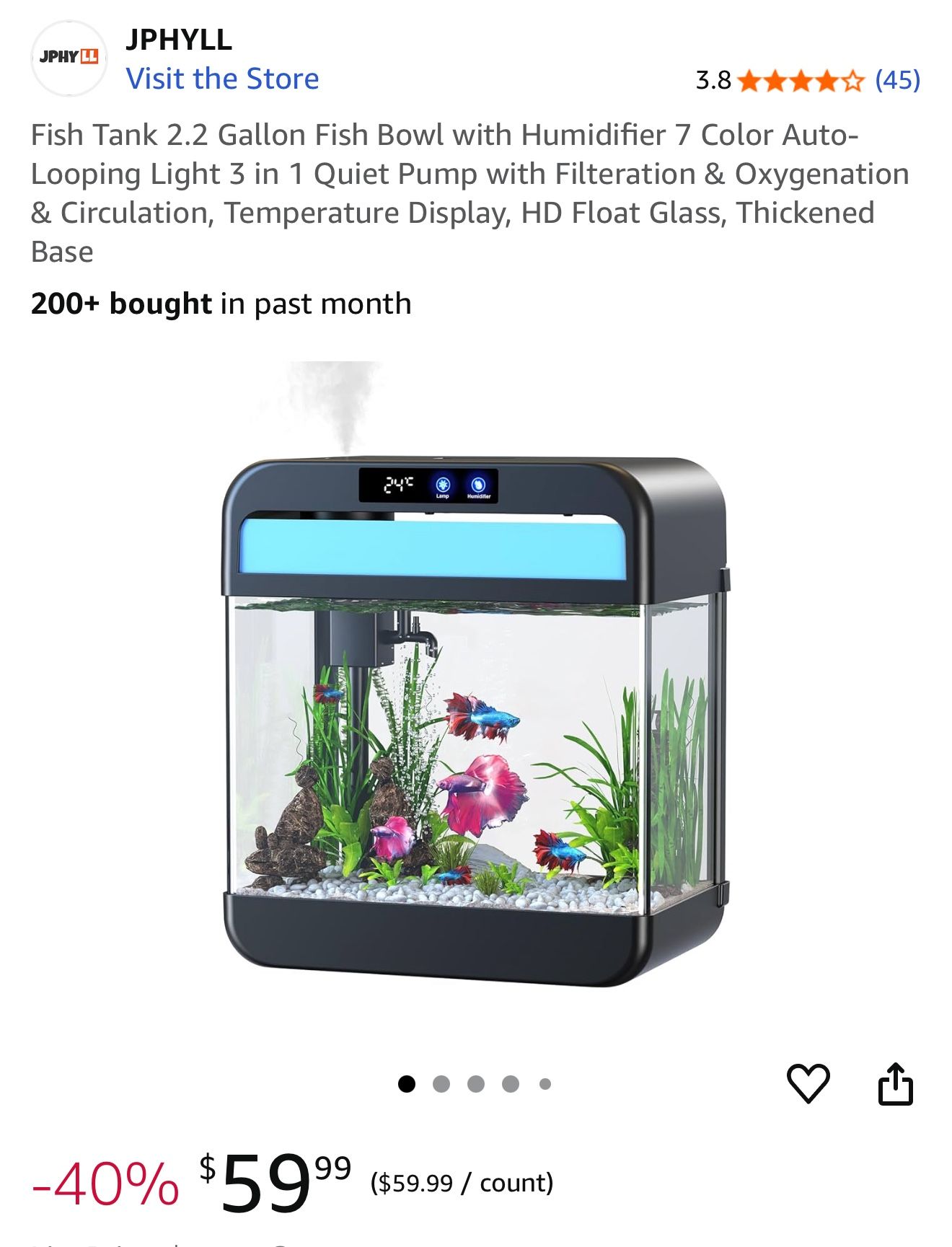 2.2 Gal. Glass Fish Tank