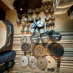 Complete Home Gym Bundle - Over 700 Lbs Of Weights + Bench + Accessories 