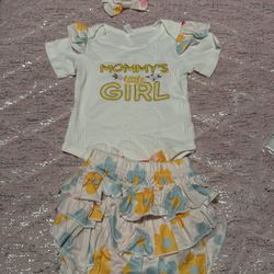 Baby's Letter Embroidered 2pcs Casual Summer Outfit, Ribbed Bodysuit & Hairband & Flower Pattern Lavered Skirt Set Toddler & Infant Girl's Clothes.