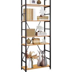 5 Tier Adjustable Tall Bookshelf, 61.5" Wood Bookshelves for Living Room, Modern Industrial Bookcase Storage Organizer, Free Standing Book Shelf for H