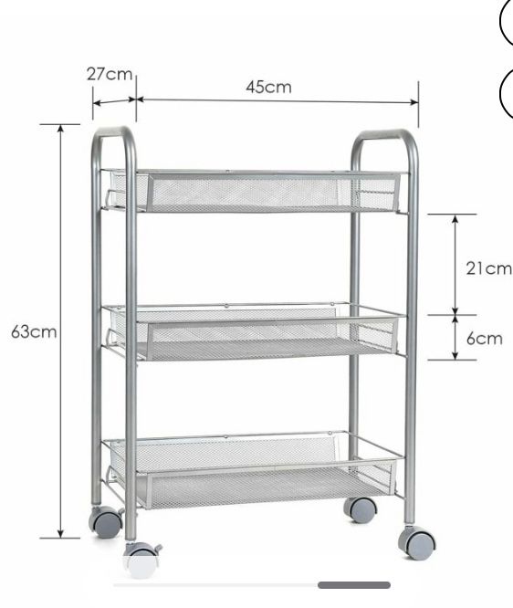 Homfa Kitchen  Rolling  Cart, 3 Tier Mesh Rack  Storage Trolley  With Lackable  Wheels, Silver  Finish