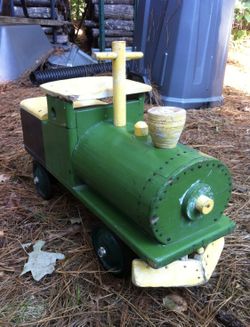 Kid Ride On Top Of Handmade Wood Train Engine