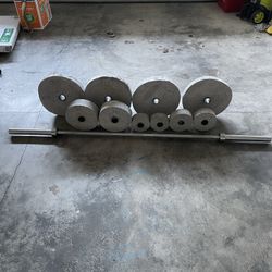 Concrete Weight Plates with Barbell and Clips Included